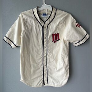 Champion vintage 80s 90s cream navy Minnesota Twins 100% cotton jersey sz M